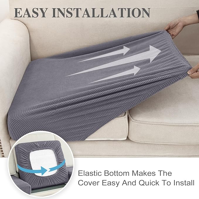 Couch Cushion Cover Chaise Lounge Cover Washable Separate Seat Chaise Couch Cover Stretch Sectional Sofa Slipcover(1 Piece for Chaise or Sofa 3-Seater, Light Grey)