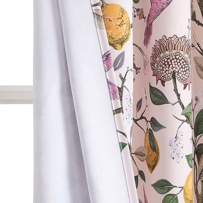 Topfinel Floral Curtains 84 Inch Length 2 Panels Set Pink Spring French Country Coquette Flower Hummingbird Blush Pink Blackout Curtains Preppy Nursery Girls Bedroom Aesthetic Living Dining Room