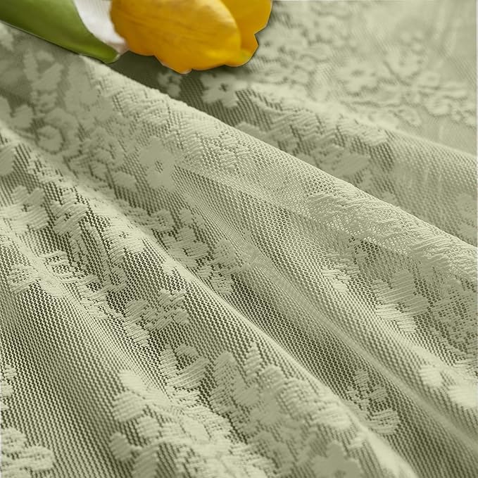 YJ YANJUN Vintage Lace Curtains 36 Inch Length-Victorian Floral Pattern Boho Sage Green Kitchen Window Curtains Over Sink Set of 2 Camper Window Privacy Drapes that Let Light in Spring 26x36 Inch