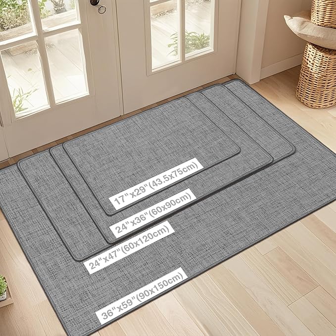 LEKEEPGO Ultra Thin Indoor Door Mat 24"x47", Low-Profile Door Mat Indoor Entrance, Non Slip Rubber Backing Inside Doormat Washable Welcome Front Entryway Dirt Trapper Entry Mat, Grey