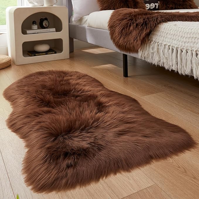 EasyJoy Ultra Soft Fluffy Shaggy Area Rug Faux Fur Rug Chair Cover Seat Pad Fuzzy Area Rug for Bedroom Floor Sofa Living Room (2 x 4 ft Sheepskin, Coffee)