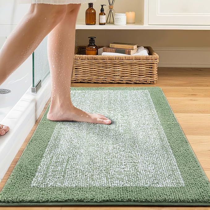 Bathroom Rugs 30x20 Non Slip Washable, Green Bath Mat for Bathroom Floor Tub, Soft Absorbent Quick Dry Mats for Shower, Bathtub,Home Decor
