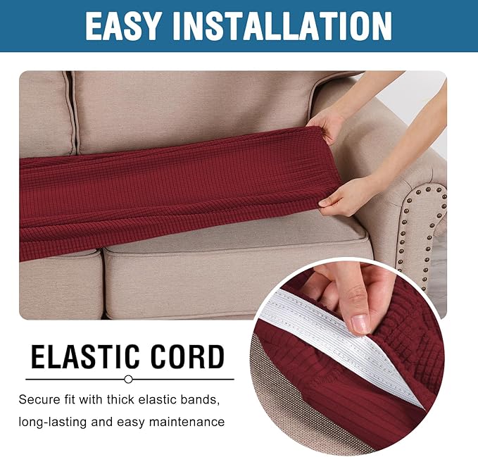 H.VERSAILTEX Super Stretch Individual Seat Cushion Covers Sofa Covers Couch Cushion Covers Slipcover Sets Thick Jacquard Textured Twill Fabric (1 Piece Sofa Cushion Cover, Burgundy Red)