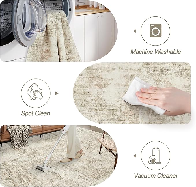 Soalmost Abstract Rug 5x7 Machine Washable Area Indoor Beige Gray White Low Pile Non-Slip Foldable Thin Accent Rugs for Bedroom Living Room Dining Room Grey