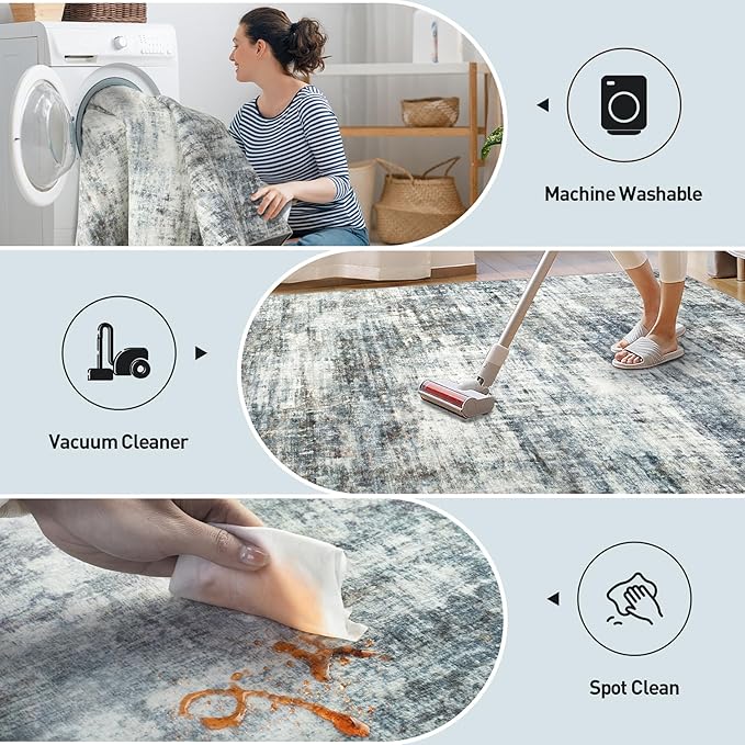 8x10 Area Rugs Washable Rug: Large Modern Abstract Living Room Rug Soft Anti-Skid Thin Carpet Indoor Floor Non-Shedding Carpets for Bedroom Dining Room Farmhouse Nursery Home Office Blue Multi