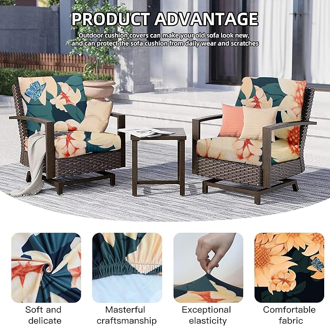 8Pcs Outdoor Cushion Covers, Patio Cushion Covers,Stretch Elastic Slipcovers, Replacement Washable & Reusable Furniture Protector for Patio Couch(Sunflower,8PCS)