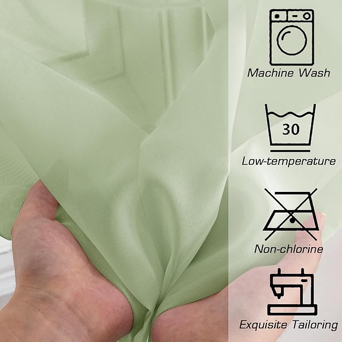 OWENIE Sheer Curtains 63 inch Length 2 Panels Set, Rod Pocket Voile Fimly Sheer Drapes for Living Room/Bedroom, 2pcs, Each 42" W x 63" L, Light Green