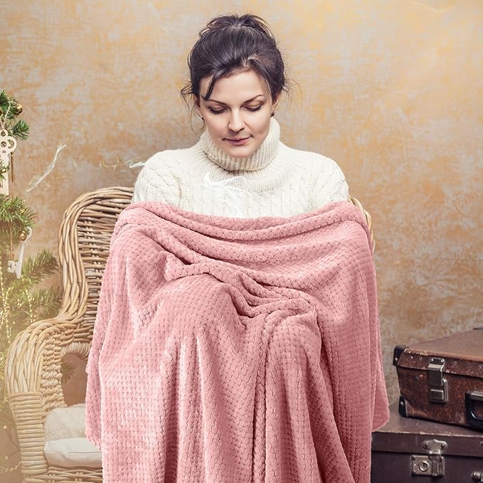 Newwiee 4 Pcs Flanne Fleece Throw Blanket for Bed Couch Large 3D Waffle Textured Soft Blanket Winter Warm Lightweight No Shedding No Pilling Decorative Throw, 50x60 Inch(Fresh Colors)