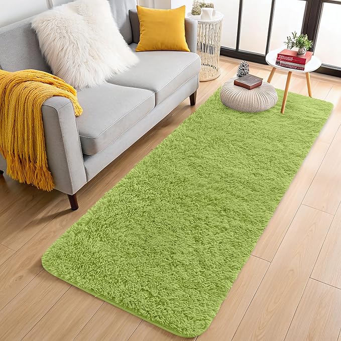 OLANLY 2x4 Machine Washable Runner Rugs for Hallway, Soft Fluffy Shaggy Bedside Rugs for Bedroom, Living Room, Indoor Floor Carpet for Kids Girls Boy, Nursery Rooms, Home Decor Aesthetic, Grass Green