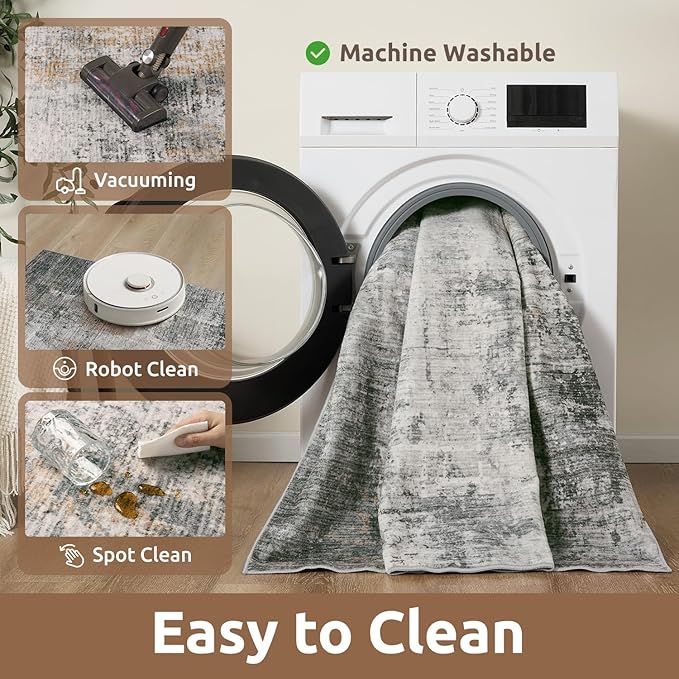 8 x 10 Area Rugs for Living Room, Machine Washable Non Slip Rug Ultra Soft Low Pile Indoor Carpet Modern Abstract Rugs for Bedroom Office Room Dining Room Beside, Grey