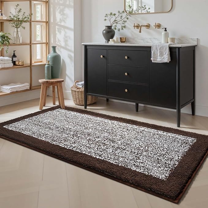 70x24 Long Bathroom Rugs Washable Non Slip, Brown Bath Mat for Bathroom Floor Tub, Soft Absorbent Quick Dry Mats for Shower, Bathtub,Home Decor