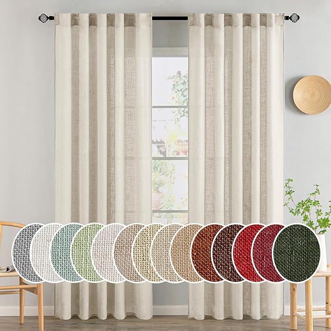 MIULEE Cream Linen Curtains 84 Inch Length 2 Panels for Bedroom Living Room, Soft Linen Textured Window Drapes Semi Sheer Light Filtering Back Tab Rod Pocket Farmhouse Modern Burlap Look Decor