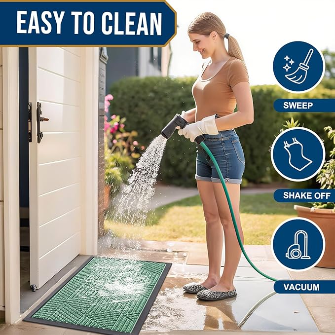 Smiry Front Door Mat Outside Entrance, Heavy Duty Sturdy Natural Rubber Doormat, Trap Dirt and Moisture, Easy Clean Low Profile Welcome Floor Mats for Indoor Outdoor Entry, 35X23 Inch, Mint Green