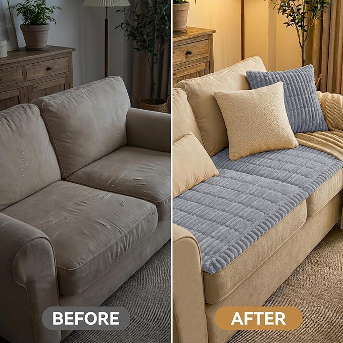 Smiry Couch Cover for Dogs Washable, Non Slip Fuzzy Pet Couch Covers for 3 Cushion Sofa Pet Friendly, Thick Soft Sofa Slipcovers Cushion Protector (Grey, 27.6" x 88")