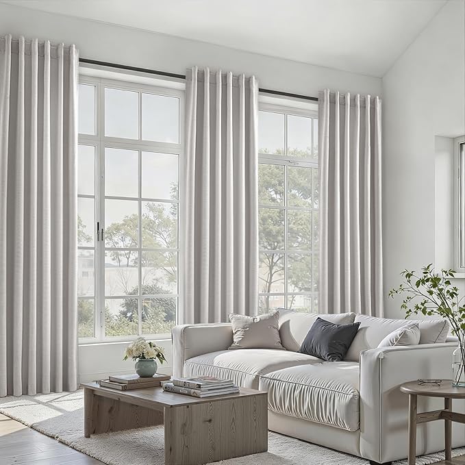 Grey Linen Blackout Curtains for Living Room 2 Panels Set 92 Inches Long Linen Texture Room Darkening Energy Saving Curtain Window Coverings Hook Belt Pleated Drapes Aesthetic Bedroom(W40"xL92")