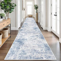 IOHOUZE Abstract Runner Rug 3x18 Ft Washable Runners for Hallways, Non Slip Kitchen Runner Printed Faux Wool Entryway Runner Indoor, Modern Abstract Floor Carpet for Hall Stair, Light Blue Grey