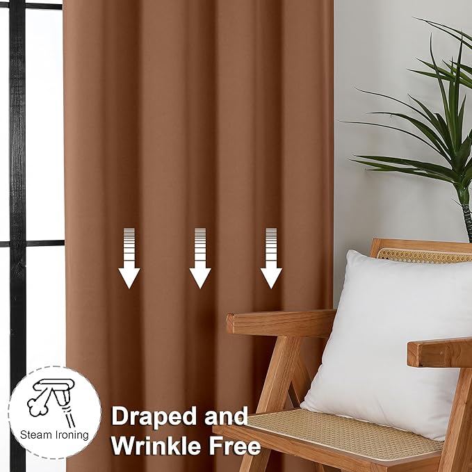 Simplebrand Ava Sun Baked Short Blackout Curtains for Bedroom 54 Inches Long 2 Panels Set, Solid Thermal Insulated, Energy Saving Window Treatment Curtains Blackout Drapes, W40 x L54 Inch, Sun Baked