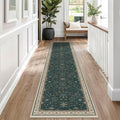 Hazo Haus Vintage Dark Green 2x10 Hallway Runner Rug - Modern Boho Eclectic Floral Pastel, Washable Low Pile Non-Slip Extra Long Runner Rugs for Kitchen, Bedroom