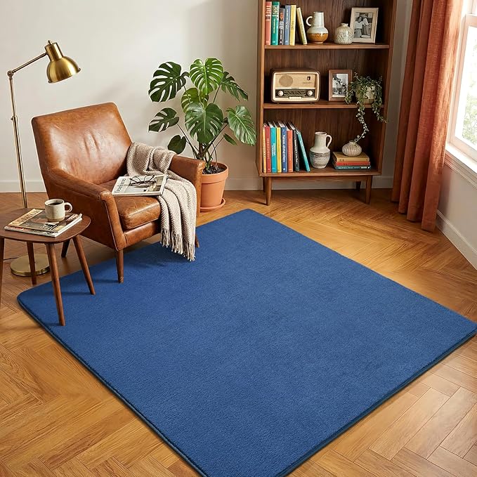 Amearea 5x5 Square Area Rugs for Bedroom Living Room, Modern Blue Thickened Memory Foam Rug, Fluffy Indoor Washable Rugs Non Slip Minimalist Carpet for Kids Boys Girls Dorm Nursery Room Decor