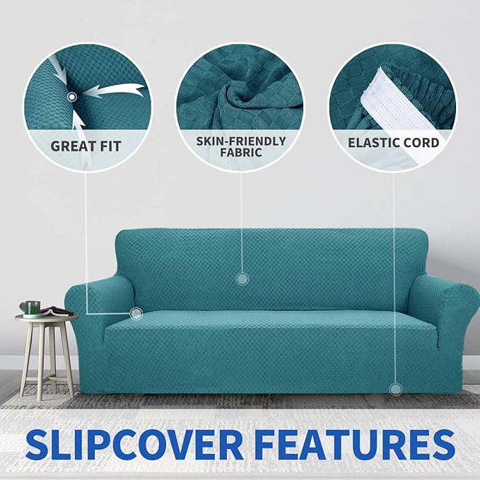 ZNSAYOTX 1 Piece Jacquard Chair Slipcovers for Living Room High Stretch Chair Covers with Arms Anti Slip Pets Friendly Couch Sofa Armchair Cover Furniture Protector (Chair, Peacock Blue)