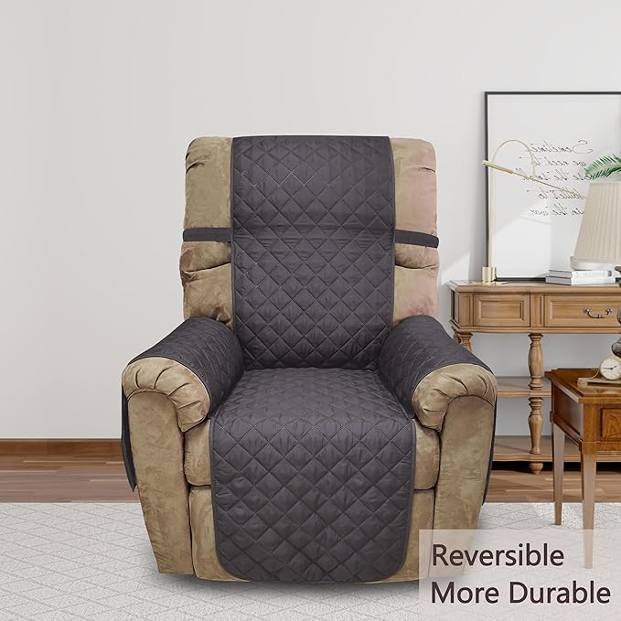 Recliner Chair Covers Reversible Sofa Cover Couch Cover for Pets Lazy Boy Furniture Protector(28''Recliner,Dark Grey/Dark Grey)