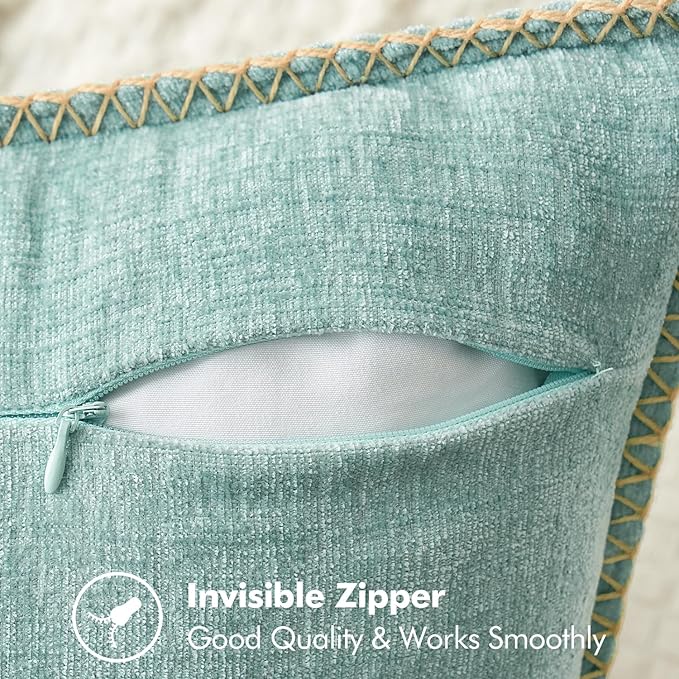 MIULEE Pack of 2 Couch Throw Pillow Covers Farmhouse Decorative Pillow Covers with Stitched Edge Soft Chenille Solid Dyed Pillow Covers for Sofa Bed Living Room 20x20 Inch Aqua Blue
