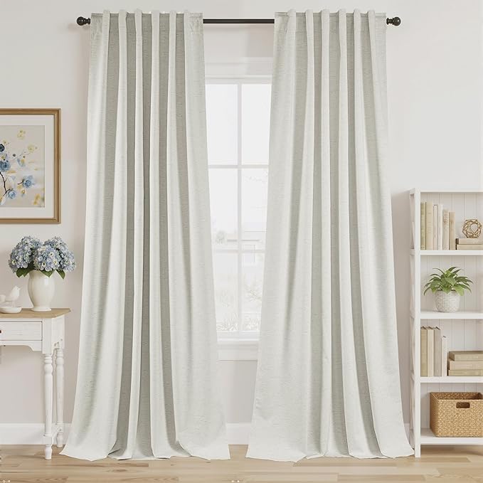RYB HOME Ivory White 100% Blackout Curtains for Bedroom, Linen Drapes Back Tab&Rod Pocket, Thermal Insulated Privacy Assurd Curtains for Sliding Glass Doors/Dining/Living Room, W52 x L90, 2 Panels