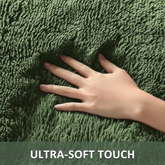 Ophanie Gray Green Rug Grass Area Rugs for Bedroom, 4x6 Shag Fluffy Carpet, Fuzzy Furry Plush Soft Cute Kids Baby Girls Shaggy Bedside Indoor Floor Carpets for Teen Dorm Home Decor Aesthetic, Nursery
