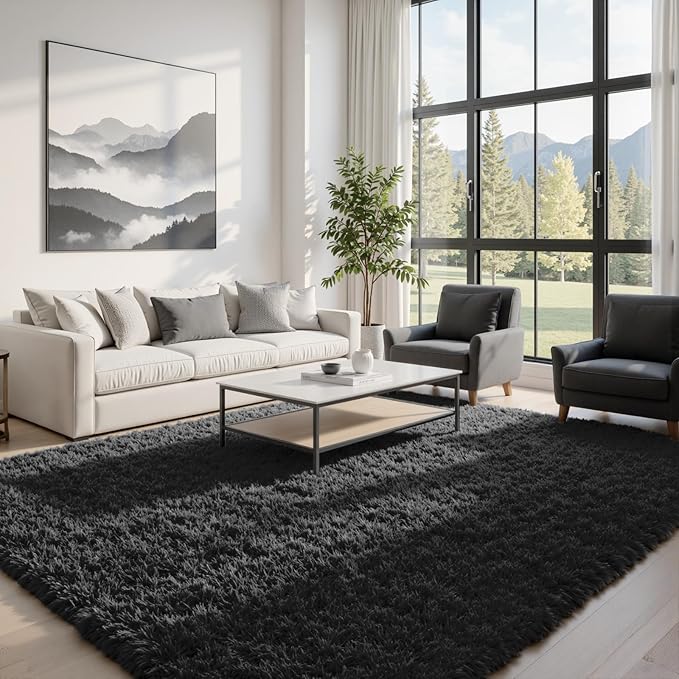 6x9 Area Rugs for Living Room Rug: Soft Fluffy Shag Black Rugs for Bedroom, Non-Slip Large Fuzzy Plush Rug Indoor Floor Carpet for Nursery Kids Boys Girls Room, Dorms, Playroom, Modern Home Decor