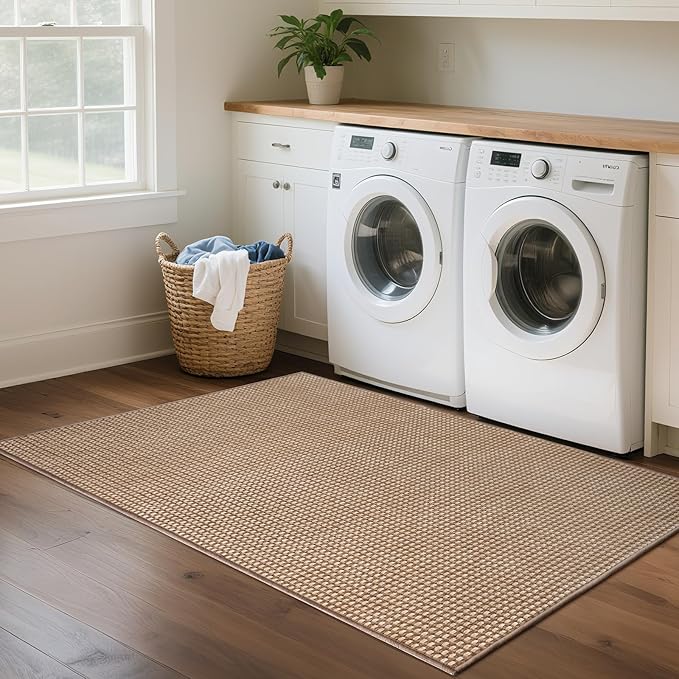 YDKGL Boho 3x5 ft Washable Area Rug Entryway Runner for Kitchen, Non Slip Woven Hallway Rugs Kitchen Mats for Floor Hall Rug Indoor Door Mat Carpet for Backdoor Bedroom Living Room, Easy Clean, Brown