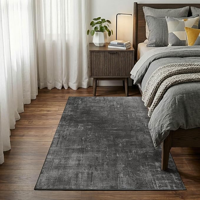 Latte&Fog 3x5 Entryway Rug Indoor, Modern Abstract Washable Area Rug, Boho Non Slip Low Pile Throw Carpet for Indoor Bedroom Bedside, Kitchen, Entry and Living Room - Black