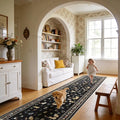 2x12 Washable Hallway Runner Rug - Soft Low Pile Floral Animal Cat Print Rugs with Non-Slip Backing Waterproof Stain-Resistant Indoor Carpet for Kitchen Entryway Bathroom Bedroom (Black)