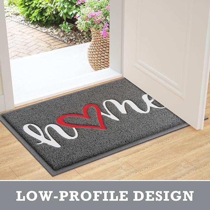 CozyBounty Black Door Mat Welcome Mats Home Non-Slip Doormat for Entryway Low-Profile Floor Mat for Yard, Garage, High Traffic Areas (30"x17.5", Grey)
