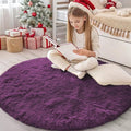 OLANLY Dark Purple Round Rugs for Bedroom - Machine Washable, 4 ft Circle Area Rugs for Living Room, Soft and Fluffy Shaggy Carpet for Teen Girl and Boys, Nursery Rooms, Dorms, Home Decor Aesthetic