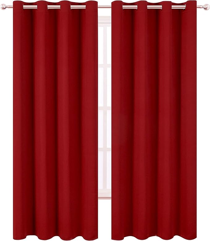 LEMOMO Blackout Curtains 66 x 84 inch/Red Curtains Set of 2 Panels/Thermal Insulated Room Darkening Bedroom Curtains