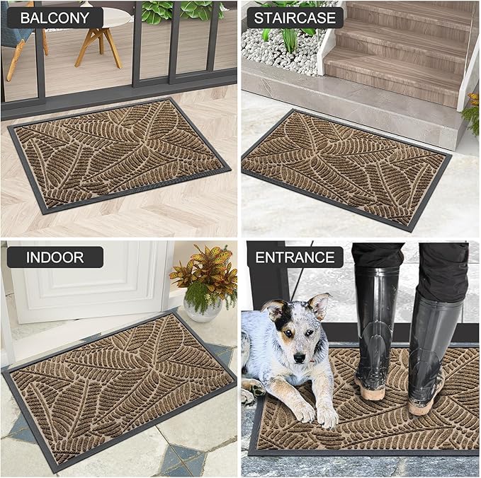 Colorxy Waterproof Doormat, Sturdy Natural Rubber Front Indoor Mat, Non Slip Low Profile Indoor Outdoor Door Mats, Stain and Fade Resistant Floor Mat, Easy Clean Patio Entrance Mat, 36''x24'', Brown