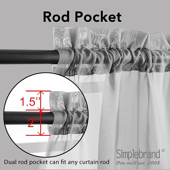 Simplebrand Grey Sheer Curtains 63 Inch Length 2 Panels, Rod Pocket Solid Color Window Sheer Curtain Panels, Elegant Curtains & Drapes for Living Room, Bedroom 2 Panels (Charcoal Grey, 42" W x 63" L)