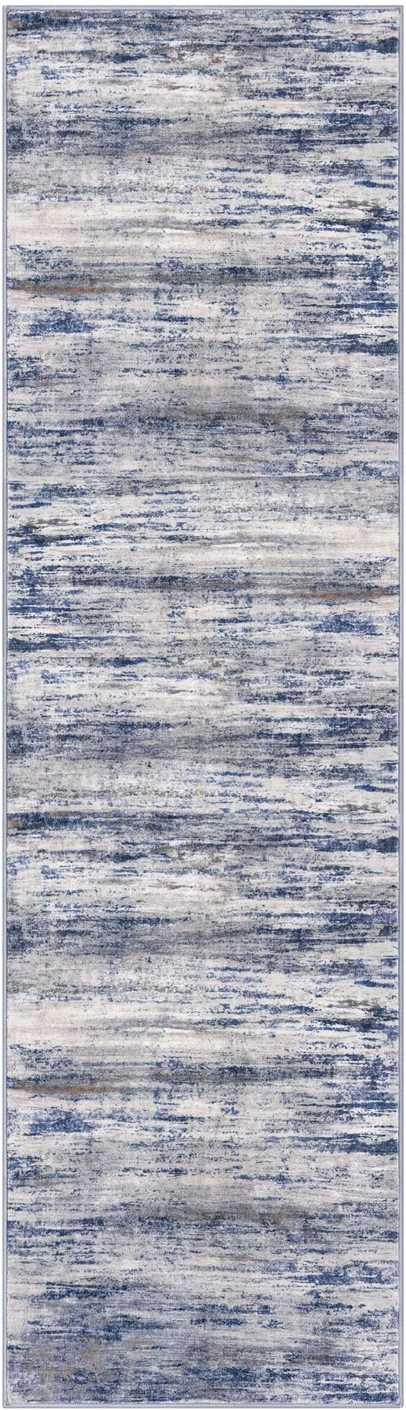 KOZYFLY Modern Abstract Washable Rug Runner 2x7 Hallway Runner Rug Non-Slip Soft Kitchen Runner Rugs, Print Grey-Blue Striped Carpet Runner for Entryway Bathroom Laundry Room Foyer