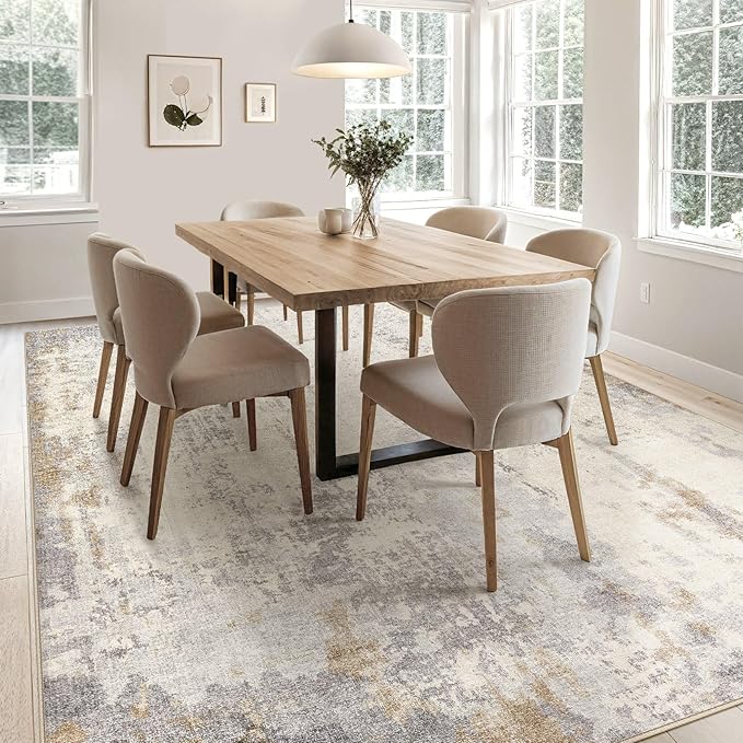 UERMEI 8x10 Area Rug Living Room Rugs - Washable Neutral Modern Abstract Soft Thin Rug Indoor Floor No Slip Rug Carpet for Bedroom Under Dining Table Home Office Decor - Light Brown/Gray