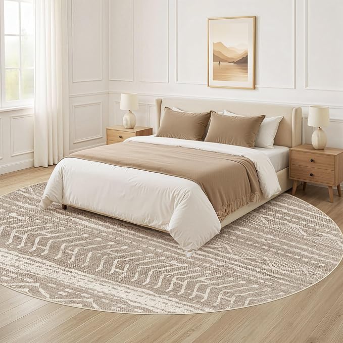 Nakagishi Area Rug Living Room Rugs: 4X4 Machine Washable Boho Large Neutral Farmhouse Stain Resistant Moroccan Indoor Floor Carpet for Bedroom Nursery Dorm Dining Room Home-Dark Brown