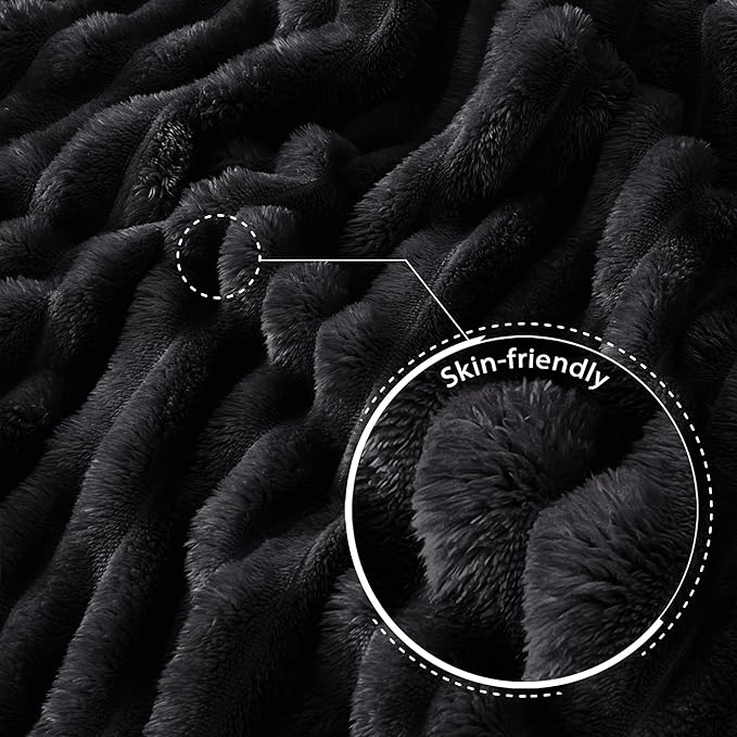 Exclusivo Mezcla Twin Size Flannel Fleece Blanket, Super Soft Striped Jacquard Bed Blanket, Lightweight Fuzzy Cozy for All Seasons, 60x80 Inches, Black