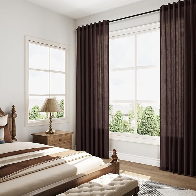 Coffee Brown Extra Long Linen Curtains 120 Inch for Living Room Set Rod Pocket Back Tab Light Filtering Semi Sheer Drapes Privacy High Ceiling Drapes Farmhouse for Dinner Room 52x120,2 Panels