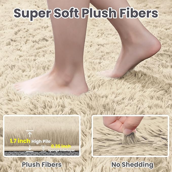 5x7 Area Rugs for Living Room Rug: Soft Fluffy Shag Beige Rugs for Bedroom, Non-Slip Large Fuzzy Plush Rug Indoor Floor Carpet for Nursery Kids Boys Girls Room, Dorms, Playroom, Modern Home Decor