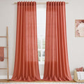 Coral Linen 96 Inch Length Curtains Panels 2 Panel Set Back Tab Rod Pocket Textured Sheer Light Filtering Boho Aesthetic Room Decor Burlap Drapes for Bedroom and Living Room Curtain 8Ft 52x96 Inch
