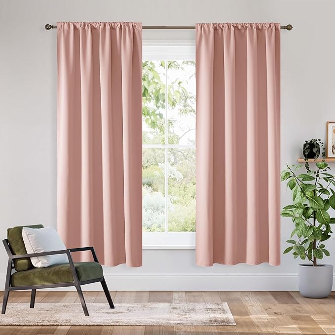 RYB HOME Bedroom Blackout Curtains 63 inches Long, 100% Blackout Thermal Insulated Noise Reducing Curtains for Living Room Nursury, 62 inches Wide by 63 inches Long, Peach Pink