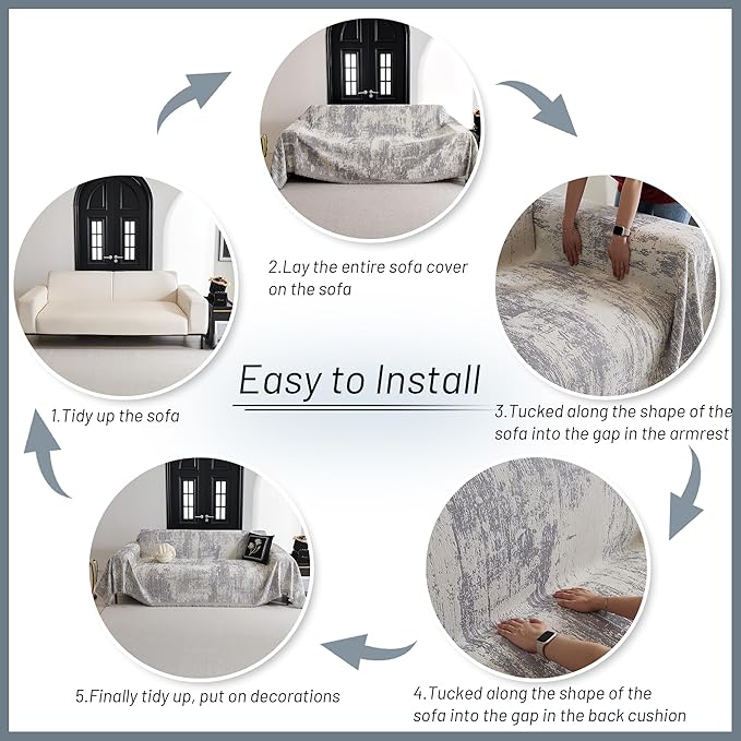 MYSKY HOME Couch Cover for Sectional Sofa Set Furniture Sofa Cover Washable for Dog Cat Pet Couch Cover 3 Cushion Couch Sofa Chenille Couch Protector Multi-Use Couch Covers Blanket,71" X134"