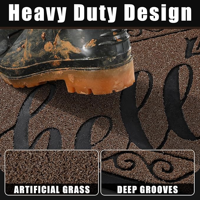 Yimobra Welcome Mats for Front Door 29.5x17, Heavy Duty Waterproof Outdoor Door Mat Outside Entrance, Non-Slip Low Profile Indoor Entryway Mat for Garage Patio, Coffee