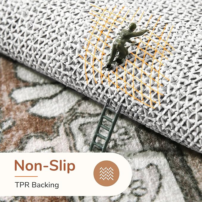 OPPODREAM Soft Area Rugs 4x6, Low-Pile Washable Rugs 4x6 with Non Slip Backing, Faux Cashmere 4 x 6 Throw Carpet, Brown