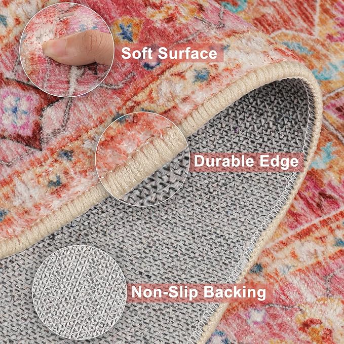 Yamaziot Washable Runner Rug, 2x10 Non-Slip Boho Vintage Hallway Rug Runner with Rubber Backing, Stain Resistant Distressed Carpet Runner for Bedroom, Kitchen, Laundry, Entrance