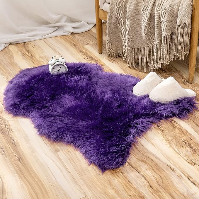 MIULEE Luxury Super Soft Fluffy Area Rug Faux Fur Sheepskin Rug Decorative Plush Shaggy Carpet for Bedside Sofa Floor Nursery 2 x 3 Feet, Purple